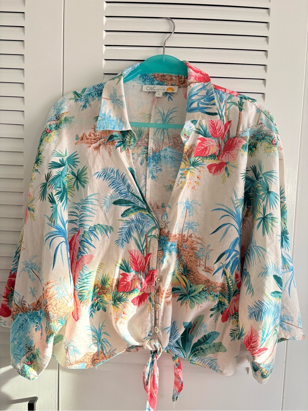 C&C California Tropical Button-Up Shirt — Teal, Coral, Cream